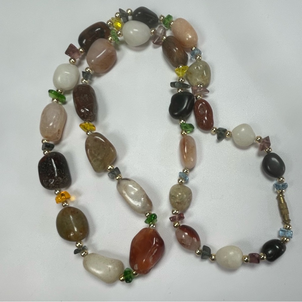 Scottish Pebble Necklace, Agate, Carnelian, Quartz, Onyx  Polished Stone